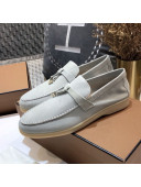 Loro Piana Tassel Suede Flat Loafers Light Grey 202005