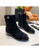 Chanel Quilted Suede CC Buckle Short Boots G36763 Black 2020