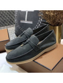 Loro Piana Tassel Suede Flat Loafers Grey 202006