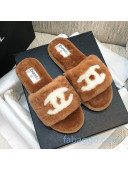 Chanel Wool CC Flat Slipper Sandals Brown 03 2020