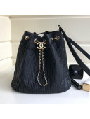 Chanel Chevron Pleated Bucket Bag Black 2019