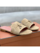 Loro Piana Suede Flat Slide Sandals Khaki 2021 05