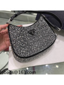 Prada Cleo Satin Bag with Crystals 1BC169 Black 2021