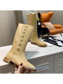 Chanel Calfskin CC Buckle Side High Boots Apricot 2020