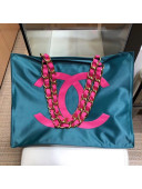 Chanel CC Chain Tote Shopping Bag Peacock Blue 2018