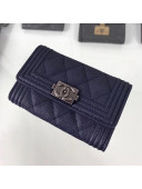 Chanel Grained Leather Small Flap Boy Wallet A80603 Navy Blue 2019