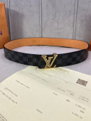 Louis Vuitton Damier Black Canvas Belt 40mm with Gold Striped LV Buckle 2020