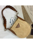 Prada Raffia and Leather Woven Shoulder Bag 1BC126 Beige/Brown 2020