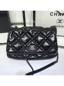 Chanel Quilted Puffer Wax Calfskin Flap Bag Black 2019