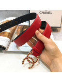 Chanel Lambskin Leather 3CM Width Belt with Crystal Metal Buckle Red 001 2019