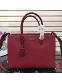 Prada Contrasting Side Saffiano Leather Large Tote 1BA153 Red 2019