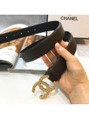 Chanel Lambskin Leather 3CM Width Belt with Crystal Gold Metal Buckle Black 003 2019
