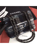 Chanel Sequins Check Flap Bag AS0901 Black/Silver/Blue 2019