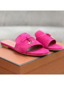 Loro Piana Suede Flat Slide Sandals Pink 2021 13