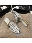 Chanel Tweed Flat Mules with Chain Charm Black/White 2020 01