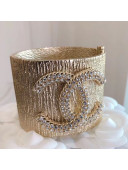 Chanel Crystal CC Metal Cuff Bracelet AB2614 Gold 2019