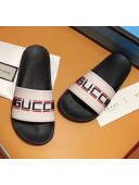 Gucci Stripe Rubber Slide Sandal 524984 Black/White 2020(For Women and Men)