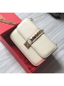 Valentino Medium Chain Box Shoulder Bag in Calfskin White/Gold 2019