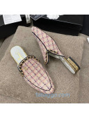 Chanel Checked Tweed Flat Mules with Chain Charm Pink 2020 04