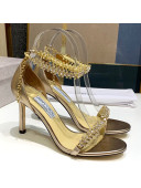 Jimmy Choo Metallic Leather Crystal Heel Sandals 85mm Gold 2020
