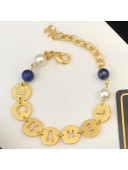 Chanel Round Metal Cutout Lettering  Bracelet Gold/Blue 2019