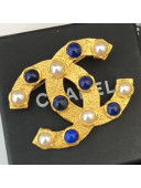 Chanel Vintage Metal Stones CC Brooch Gold/Blue/Pearly White 2019