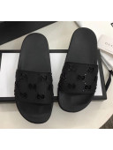 Gucci Rubber GG Slide Sandal 573922 Black 2020(For Women and Men)