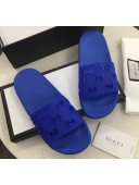 Gucci Rubber GG Slide Sandal 573922 Blue 2020(For Women and Men) 