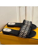 Fendi FF Interlace Flat Slide Sandals Black 2021