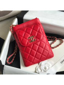 Chanel Quilted Lambskin Phone Holder Clutch with Chain and Coin Purse AP1191 Red 2020