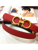 Ferragamo Double Reversible Grainy Calfskin Leather 2.5cm Belt with Metal Pearls Buckle Red 2019 