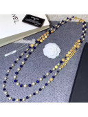 Chanel Round Metal and Pearl Double Long Necklace Gold/Blue/White 2019