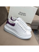 Alexander Mcqueen White Silky Calfskin Crocodile-Like Back Sneakers Purple 2021 111812