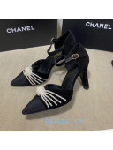 Chanel Suede Pearl Knot Pumps with Straps G36466 Black 2020