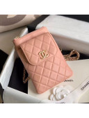 Chanel Quilted Lambskin Phone Holder Clutch with Chain and Coin Purse AP1191 Nude Pink 2020