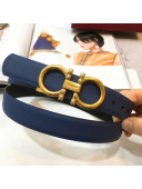 Ferragamo Double Reversible Grainy Calfskin Leather 2.5cm Belt with Metal Pearls Buckle Blue 2019 