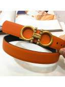 Ferragamo Double Reversible Grainy Calfskin Leather 2.5cm Belt with Metal Pearls Buckle Orange 2019 