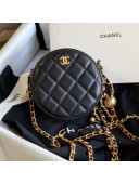 Chanel Quilted Lambskin Round Clutch with Metal Ball Chain Black 2020