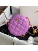Chanel Quilted Lambskin Round Clutch with Metal Ball Chain Purple 2020