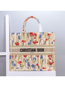 Dior Large Book Tote Bag in Hibiscus Embroidery Beige 2021