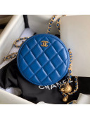 Chanel Quilted Lambskin Round Clutch with Metal Ball Chain Blue 2020