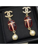 Chanel Beetle Pearl Earrings Red 2019