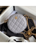 Chanel Quilted Lambskin Round Clutch with Metal Ball Chain Gray 2020