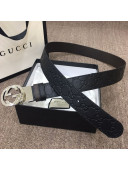 Gucci GG Embossed Calfskin Belt 37mm with Interlocking G Buckle Black/Silver 2019