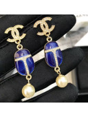Chanel Beetle Pearl Earrings Blue 2019