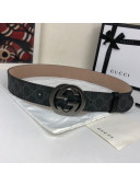 Gucci GG Canvas Belt 40mm with Interlocking G Buckle Black/Grey 