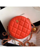 Chanel Quilted Lambskin Round Clutch with Metal Ball Chain Red 2020