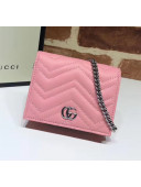 Gucci GG Marmont Matelassé Card Case Wallet With Chain 625693 Pastel Pink 2020
