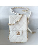 Chanel Quilted Leather Vertical Small Flap Bag with Pearls Chain AS1624 White 2020