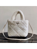 Prada Shearling Wool Tote Bag 1BG378 White 2021